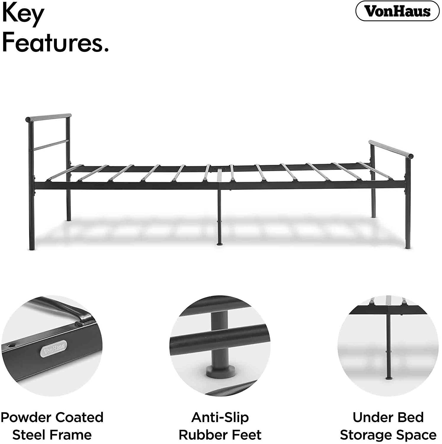 Single Metal Bed Frame – Black Twin Bed Frame with Headboard and Solid Durable Metal Slats – Easy Assembly
