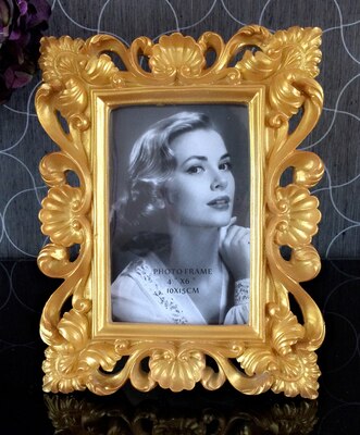 baroque resin photo frame embossed bright gold royal luxury swing photo frame: gloss gold / 7inch