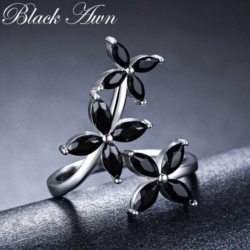 neue Schmuckstück modisch 925 Sterling Silber Edlen Schmuck Schwarz Spinell Engagement Ring für Frauen Anillos Mujer G069