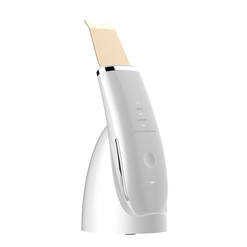 Ultrasonic Skin Scrubber Vibration Face Spatula Blackhead Remover Facial Scrubber Lifting Facial Peeling Device: White