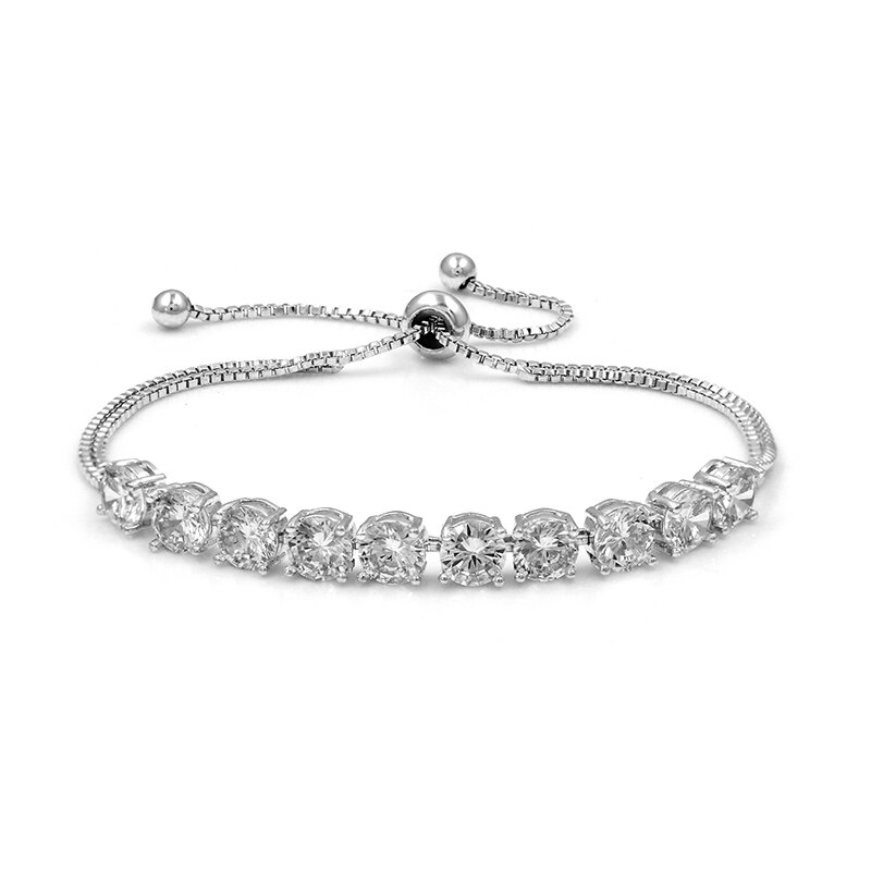 WEIMANJINGDIAN 6mm Round Cubic Zirconia CZ Adjustable Bracelets for Women with Double Layers Box Chains