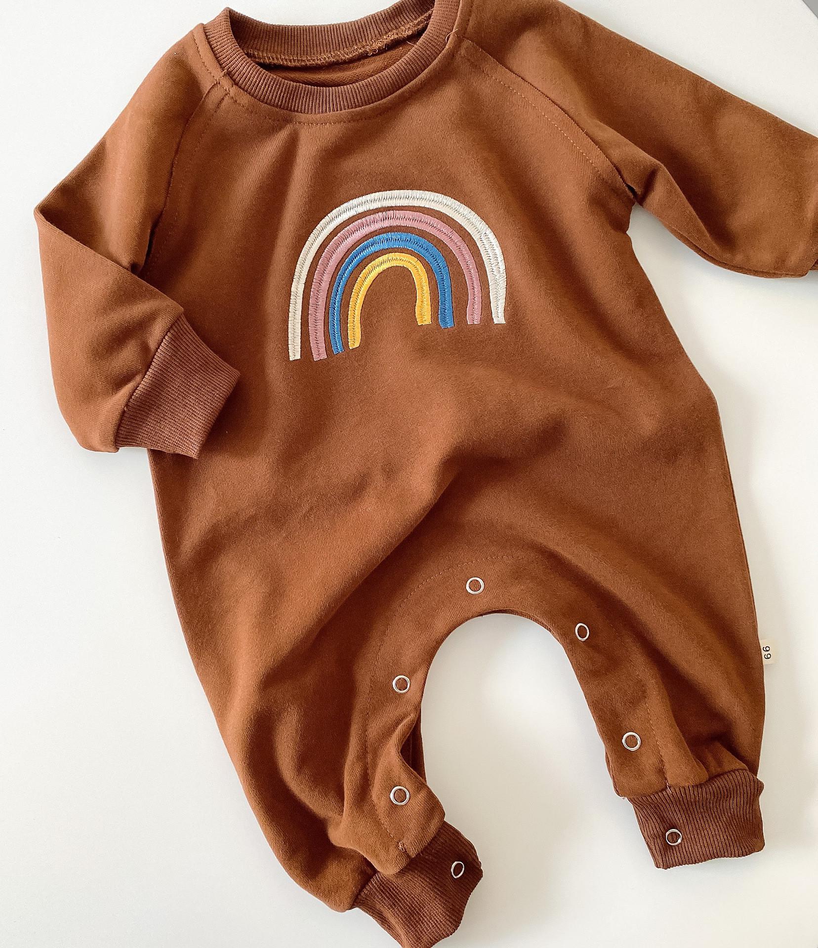 Sweat-shirt brodé arc-en-ciel pour bébé fille, haut à manches longues, vêtements pour enfant en bas âge, garçon, automne: rompers---Brown / 9M   73cm
