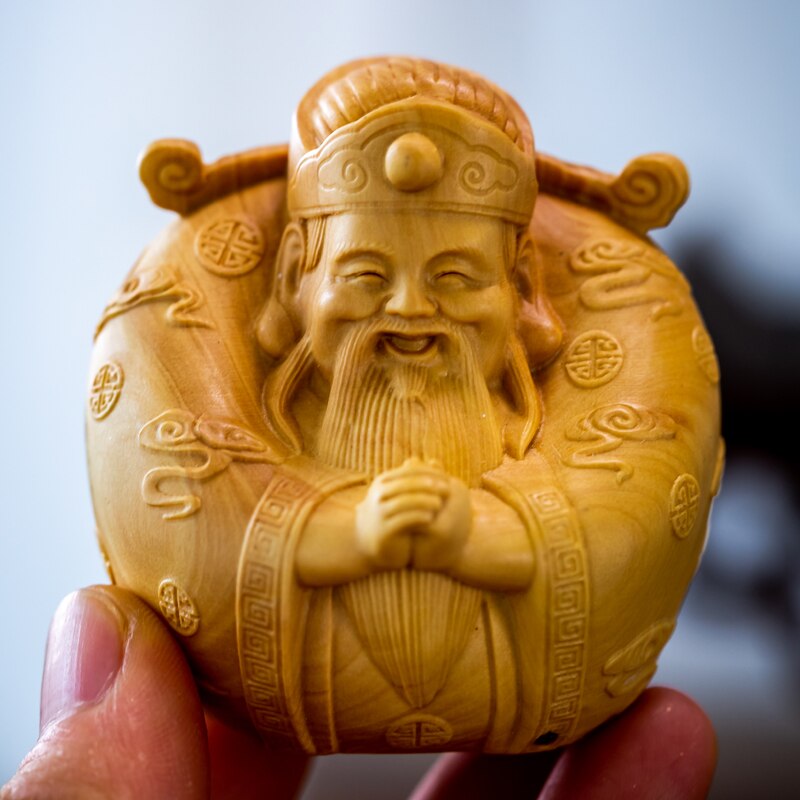 6cm 3 stk tre gud skulptur buksbom figur buddha fu lu shou tre stjerner kinesisk lykkebringende trestatue feng shui hjemmeinnredning: B