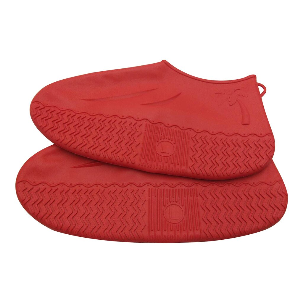 1 par gummi vandtætte regnsko dækker skridsikre genanvendelige gummistøvler overshoes udendørs regntæt vandreture skridsikker sko: Rød farve / M