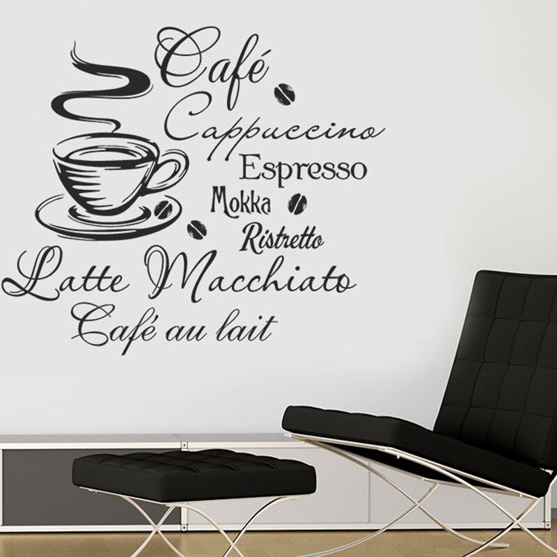 PVC Vinyl Wall Decals Kitchen Coffee Shop cappuccino espresso Removable Wall Mural Decals Home Decor