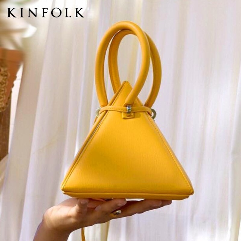 super fire ladies three-dimensional triangle drawstring lemon yellow handbag pyramid dinner bag