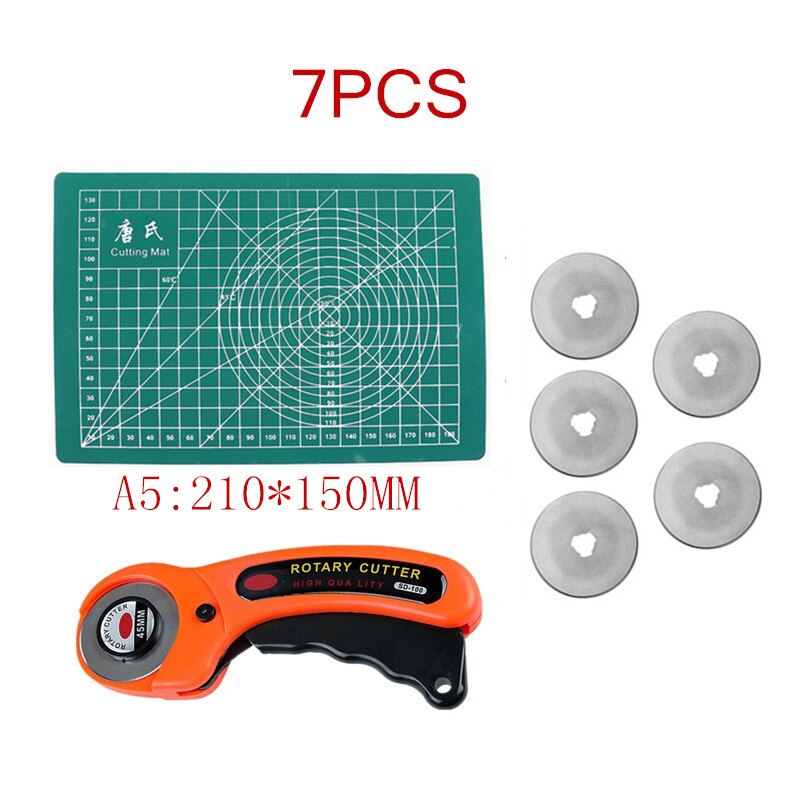 45mm Rotary Cutter, Soft Grip Comfort Loop Handle Roller Knife Self Healing Cutting Mat Set for Patch Work Sewing DIY Accessory