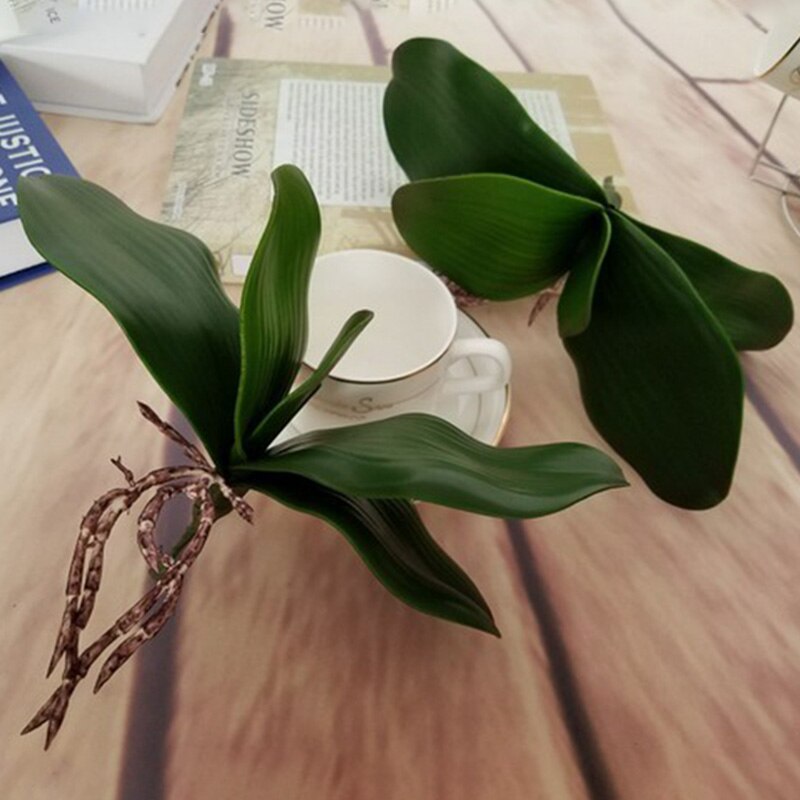 1pc ægte berøring phalaenopsis blad kunstige planter blad dekorative blomster hjælpemateriale blomst dekoration orkidé blade: Midt