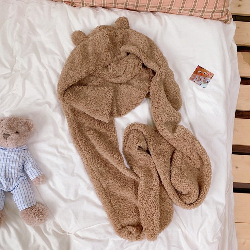 Winter warme muts, capuchon, sjaal, schattige berenoren, hoofddeksel, sjaal, een unisex
