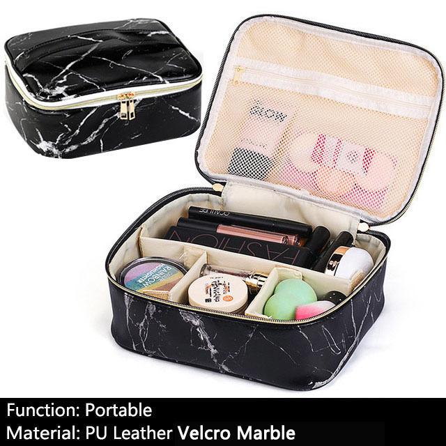 Female Beauty Makeup Case Brushes Organizer Storage Box Bolsa Maquillaje Women Cosmetic Bag For Makeup Suitcase: Velcro Black