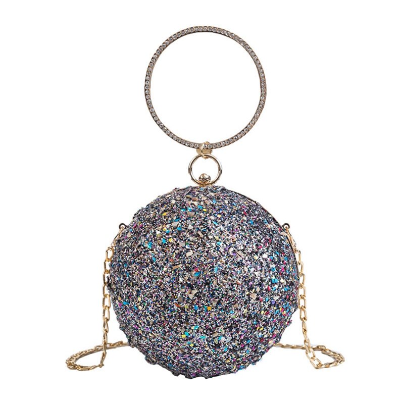 Vrouwen Avond Dag Clutch Kleurrijke Kristallen Diamanten Ronde Bal Vormige Koppelingen Dame Handtas Wedding Purse Chain Schoudertas: GY