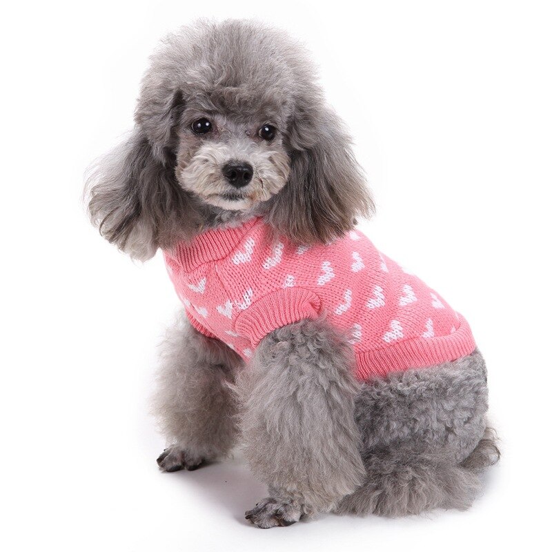 Kleine hondentrui kerst winter warm kostuum acryl trui breien haken kleding roze liefdeshart ronde hals kleding