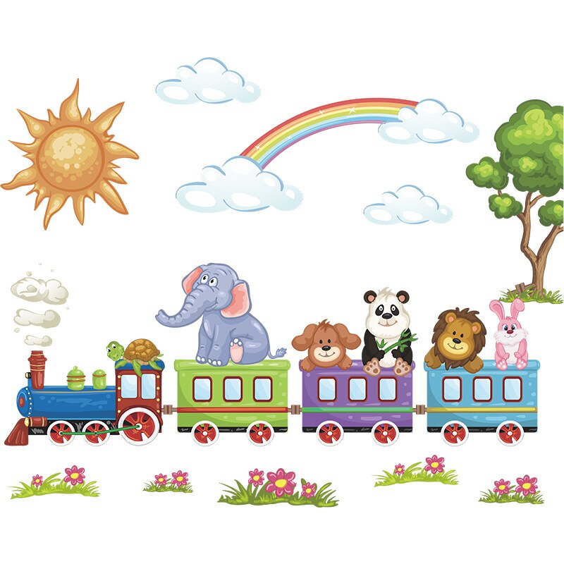 Cartoon Train Cute Animals Removable Wall Stickers Home Decor Art Decals for Nursery Kids Bedroom Baby Bathroom Wallpaper