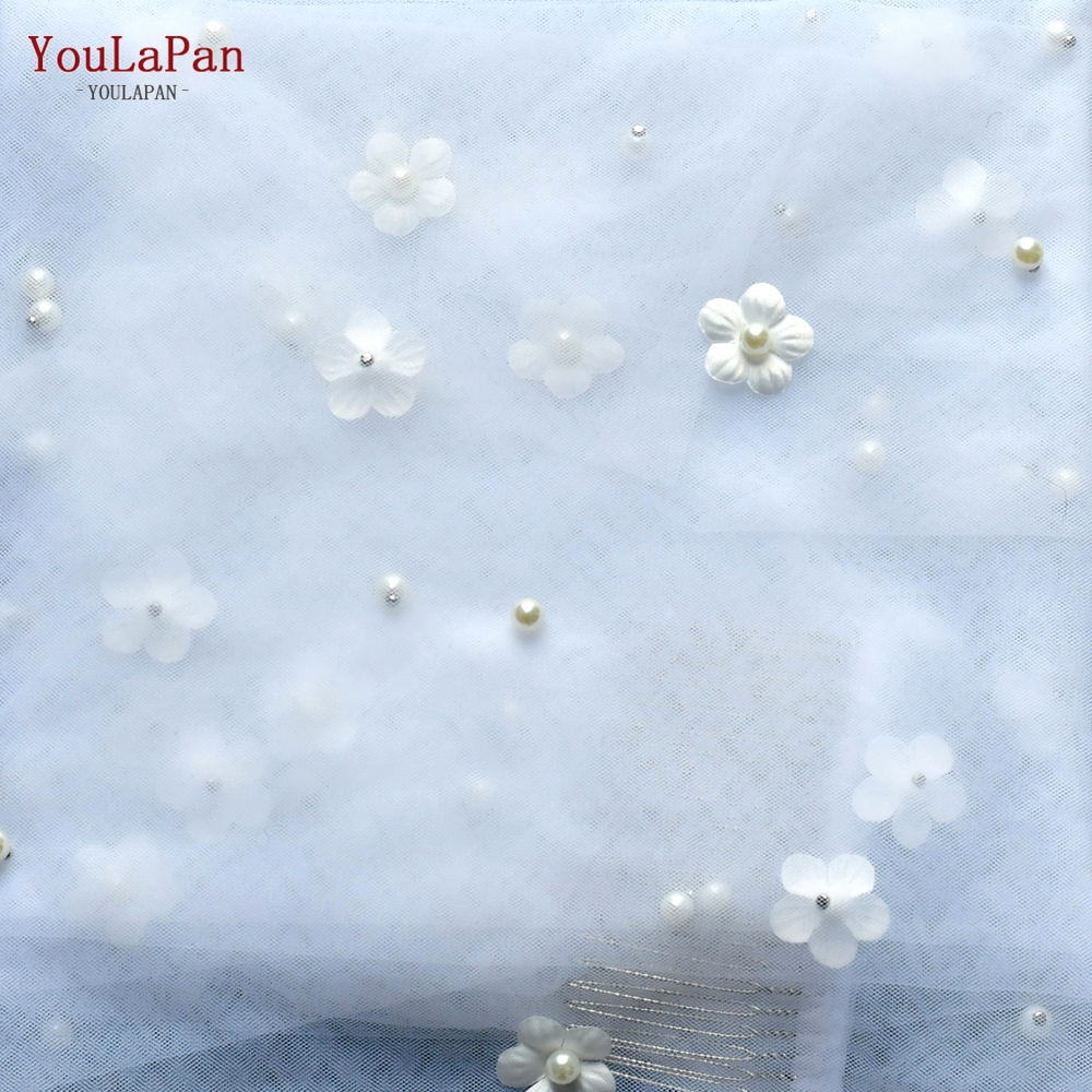 YouLaPan V83 Flower Pearl Bridal Veil Floral Veil Kaftan Moroccan Cathedral Wedding Veils Brides Accessories Ashley Carol: WHITE / 100cm