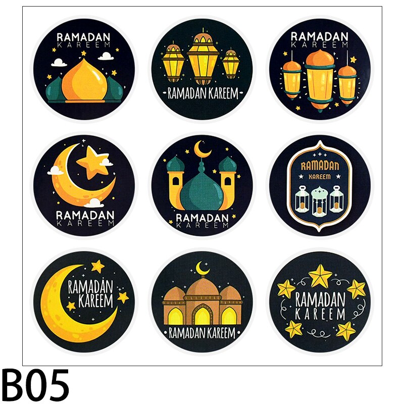 Autocollant Eid Mubarak Ramadan 4cm, étiquette autocollante pour emballage de boîte avec étoiles et motifs de lune, pour Scrapbook musulmans islamiques pour enfants, 90 pièces: B05-90Pcs