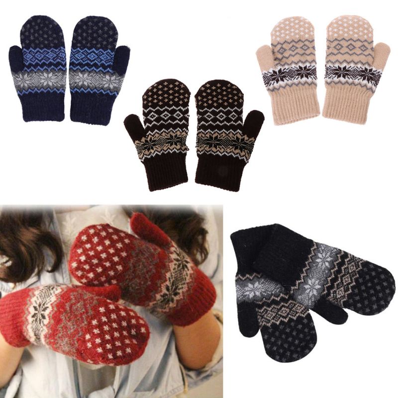 Winter Warm Knitted Gloves Christmas Jacquard Mittens Women Snowflake Gloves