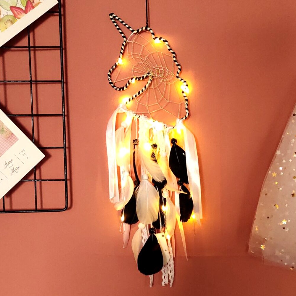 Eenhoorn Dream Catcher Kerst Kerstcadeau Voor Kinderen Kinderen Slaapkamer Haning Decor Met Een Gratis 1M Sting Verlichting Slaapkamer ornamenten: D