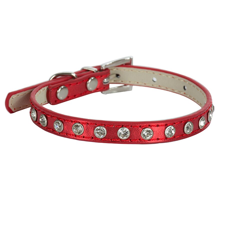 Bling Rhinestones PU Leather Cat Collar Crystal Studded Collars Yorkie Adjustable 8-11'' Cats Products for Pets Pink Red Purple: Red
