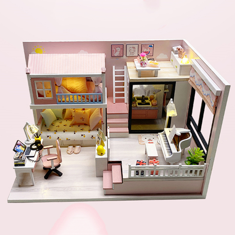 Maisons de poupées en bois pour adultes, bricolage, Kits de construction miniatures avec meubles, maisons de poupées légères, jouets, d'anniversaire pour adultes