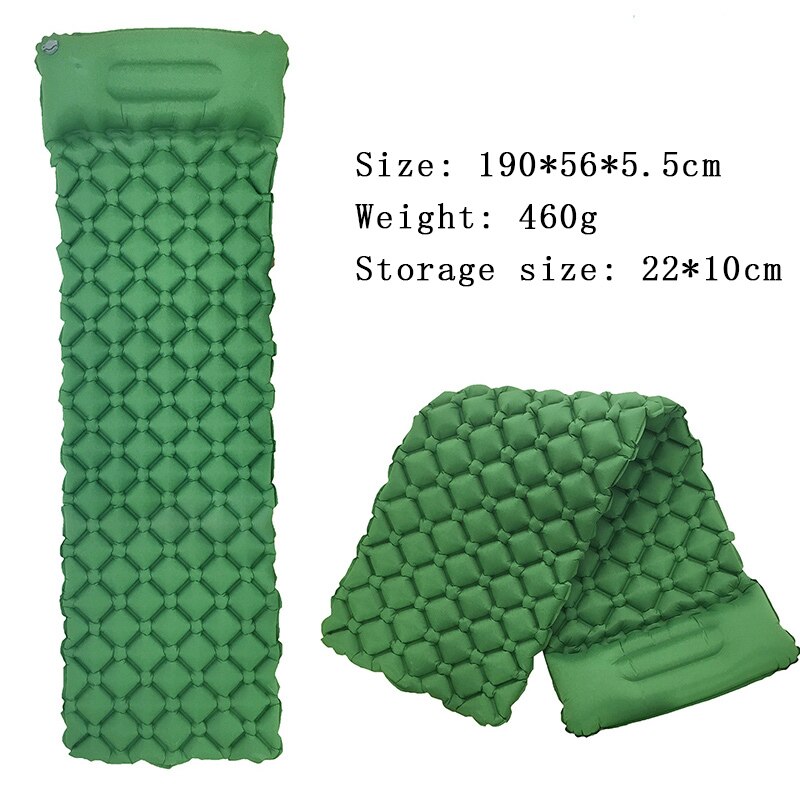 Folding Outdoor Inflatable Camping Tent Mattress Beach Picnic Hiking Sleeping Mat Backpacking Sleeping Pad With Pillow Portable: B007-green