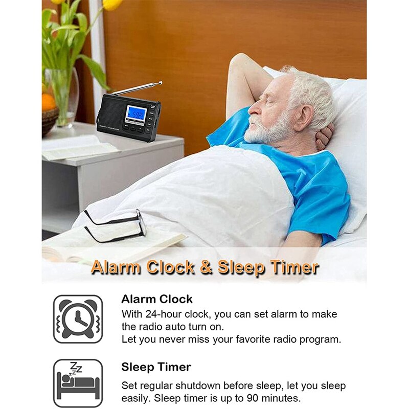 Portable AM FM Shortwave Radios,Battery Operated Clock Radio With Preset,Alarm Clock Digital Tuner With Sleep Timer