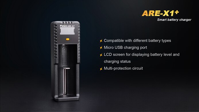 Fenix ARE-X1 + Slimme Lcd-scherm Ion USB Intelligente Acculader voor 18650 26650 AA AAA
