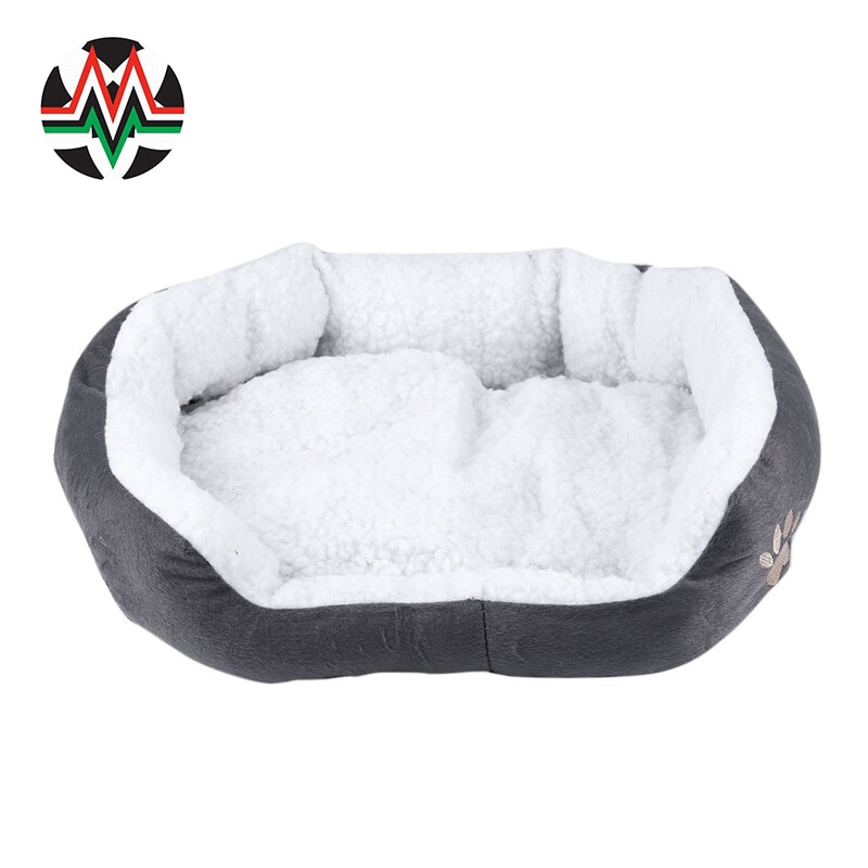 Estampado de huella de perro de piel de cordero de 50x40cm nido de mascota lavable en cesta de vellón para dormir con cojín para cachorro perro gato Color gris