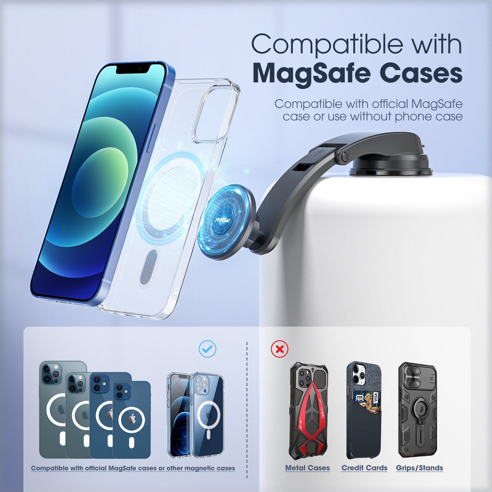 Mpow CA171 Universal Magnetic Phone Car Mount Holder Strong Suction Magnet Car Phone Mount for iPhone 13/12/11 Pro Max XS XR