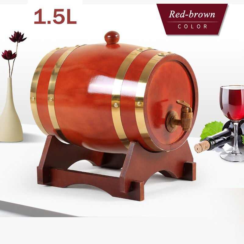 Barril de vino de madera, equipo de elaboración de cerveza de roble, Mini barril de cerveza casera, grifo para barril de cerveza, dispensador Para Ron Pot Whisky wine 1,5/3L: 1.5L Red-bronw