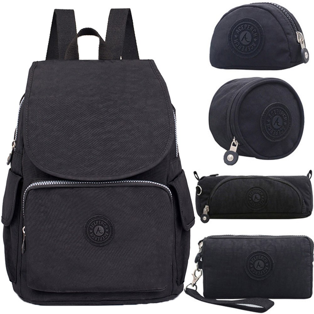 Aceperch Vrouwen Nylon Originele Rugzakken Mochila Escolar Feminina Meisje Casual Waterdichte Rugzak Tas Laptop Bagpack Mochilas Mujer: Black