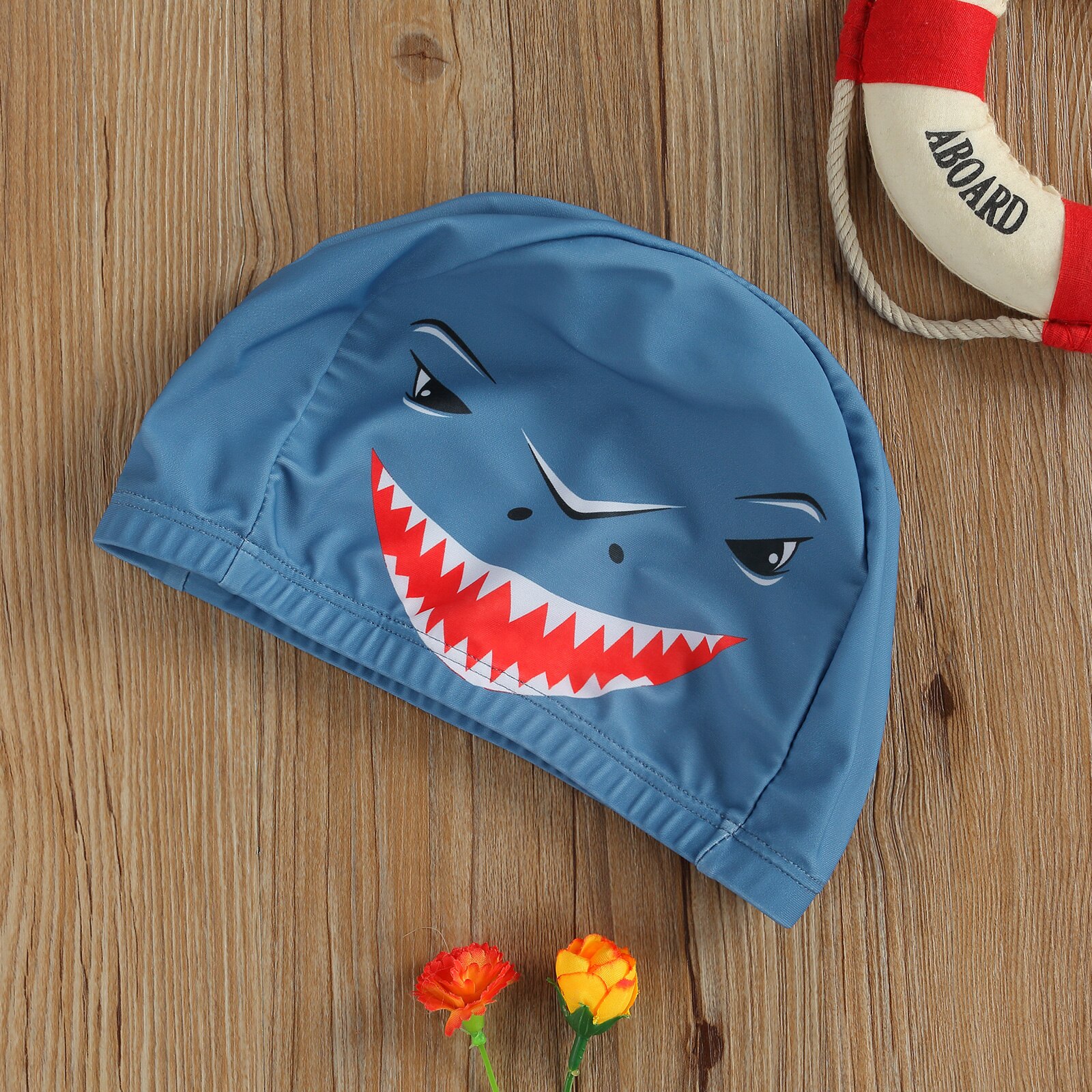 Cartoon Children's Swimming Cap Elastic Head Printed Shark Mouth Hat Water Sports Goods