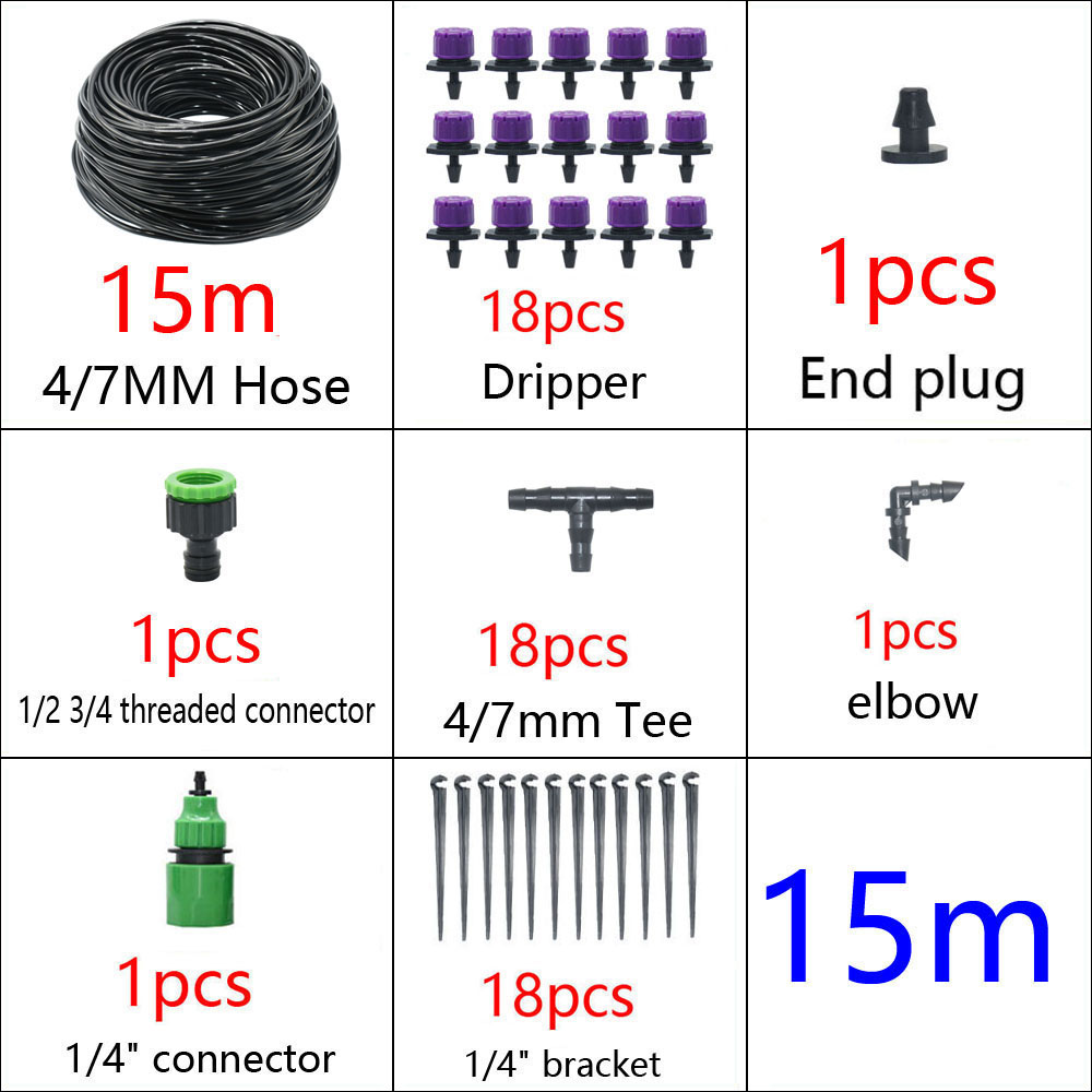 5-50M Automatisch Tuinbewateringssysteem Waterdruppelirrigatiesysteem Plant Bewatering Kit Irrigatie Druppelaars Timer Set: Light Grey