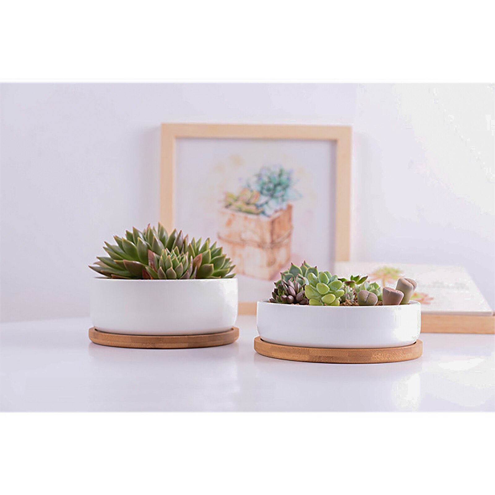 2Pcs Bambu Vierkante Bamboe Platen Bloem Stand Ronde Kommen Voor Vetplanten Potten Trays Base Stand Tuin Decor Plant Stand