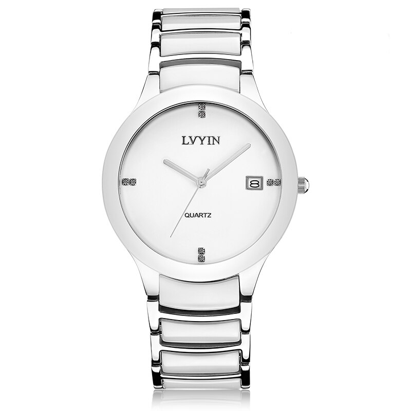 Lvyin Vrouwen Rvs Quartz Horloge Met Keramische Band, Witte Jurk Horloge Eenvoud: White Men