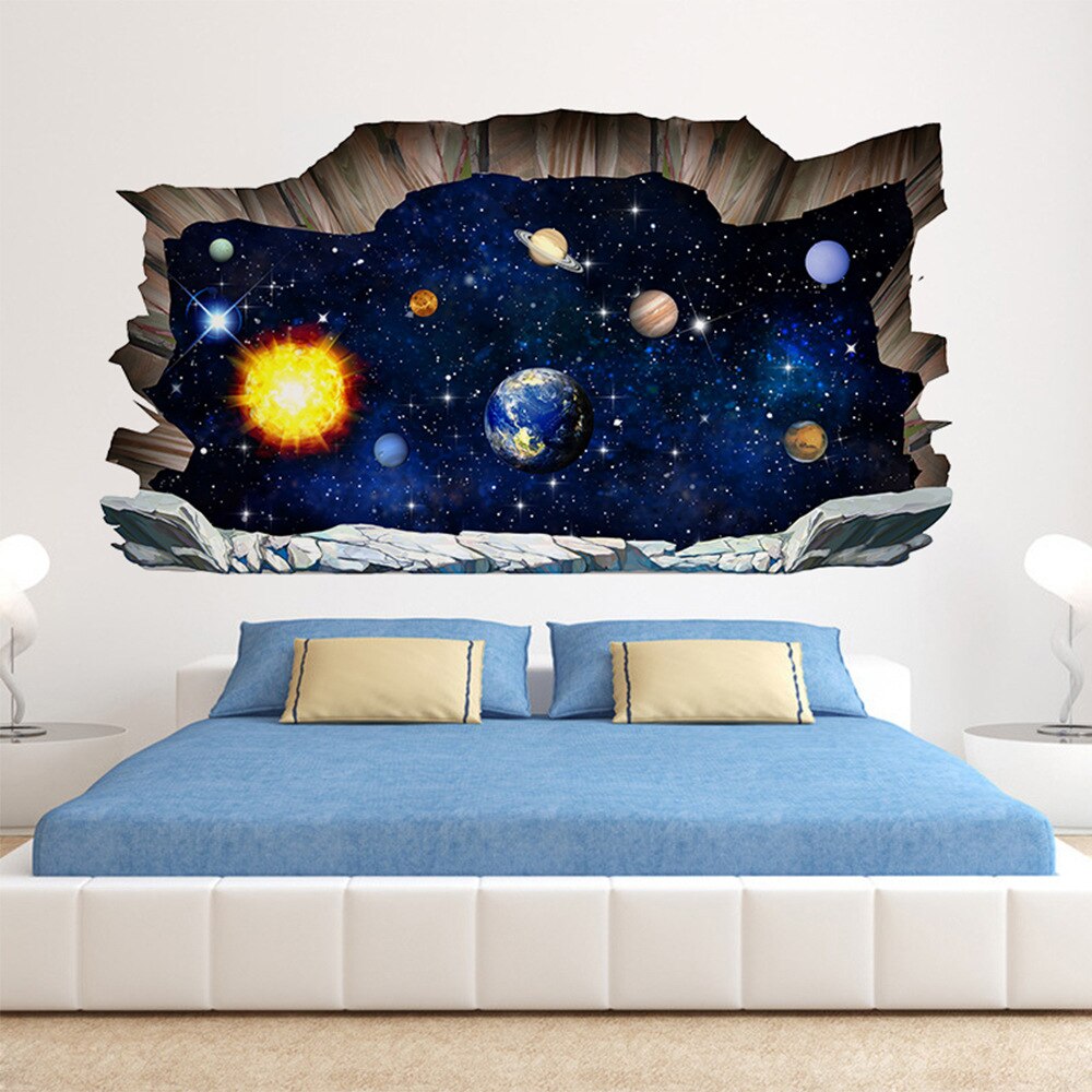 3D Outer Space Planets Wall Stickers Cosmic Wall Decals Kids Room Baby Bedroom Ceiling Floor Space Galaxy Planets Wall Sticker