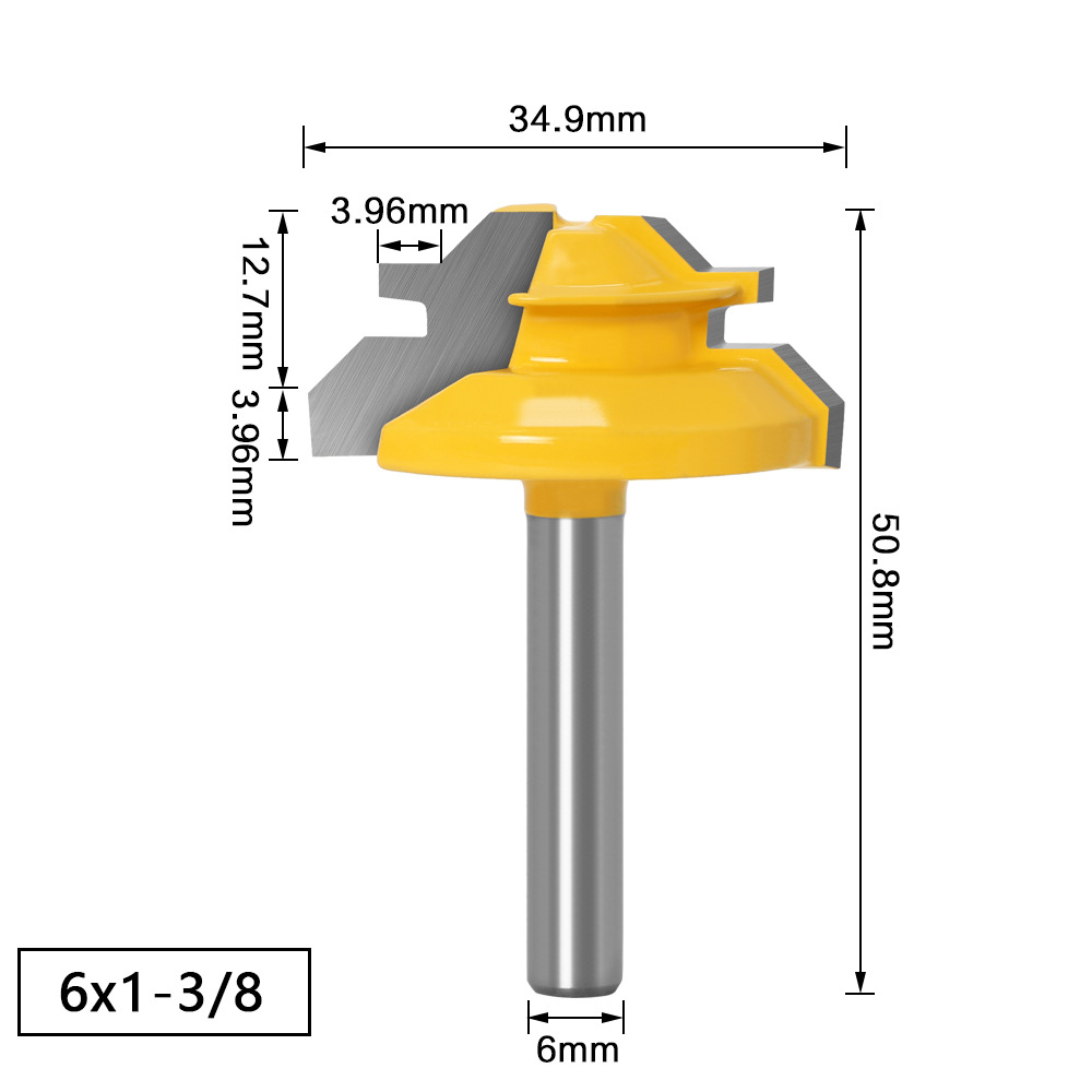 6 To1/2inch Shank 45 Degree Lock Miter Router Bit Woodworking Tenon Milling Cutter Tool Drilling Milling for Wood Carbide Alloy: 1-6mm