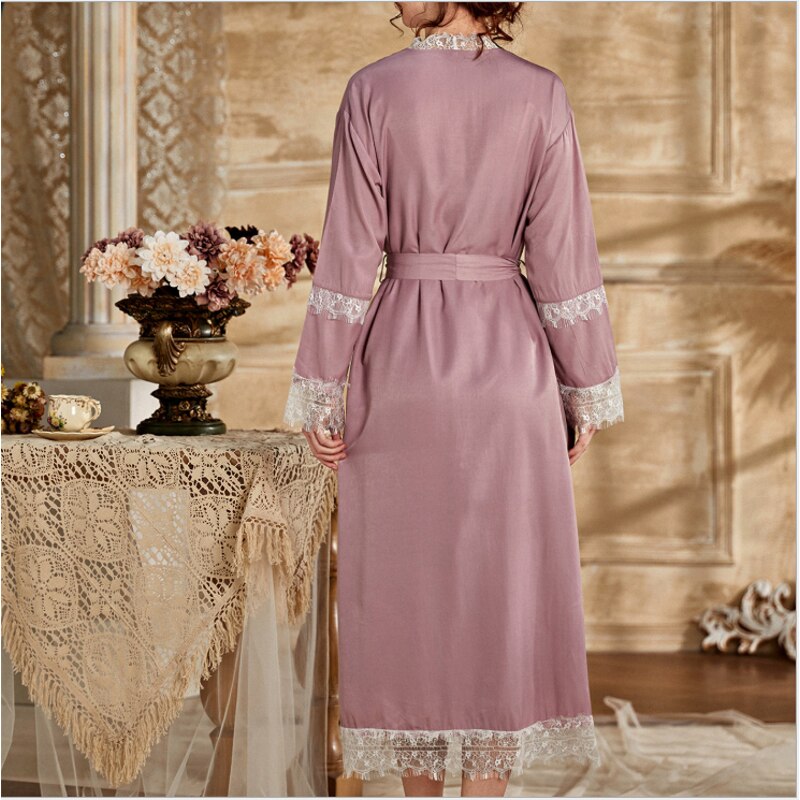 Spring Summer Lace gown sets Women Cotton robes 2-piece sleep lounge Spaghetti straps ladies sleepdress Long Sleeve bathrobe