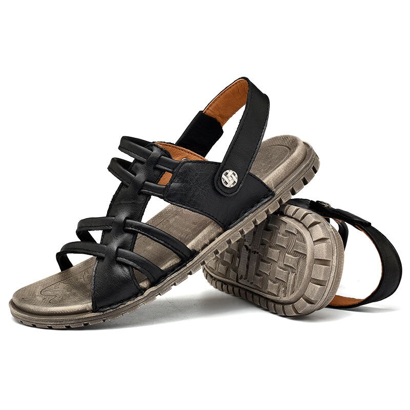 Miubu tøfler tilfeldig flate herre sandaler sommer utendørs svarte strandsko slides tåløkke menn myk stropp skinn