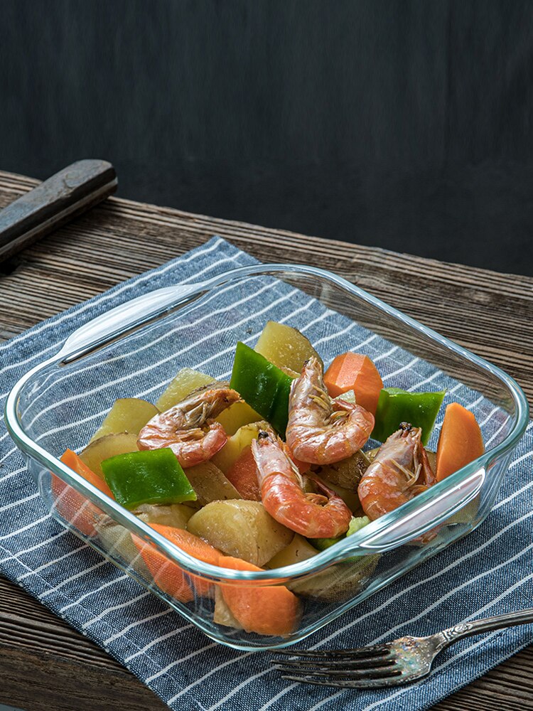 Heat-resistant Glass Bakeware Transparent Microwave Oven Square Steamed Fish Pan