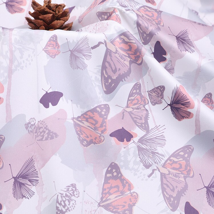 Butterfly print stretch satin fabric meter 148 cm width matt pajamas dress fabric polyester spandex fabric cloth