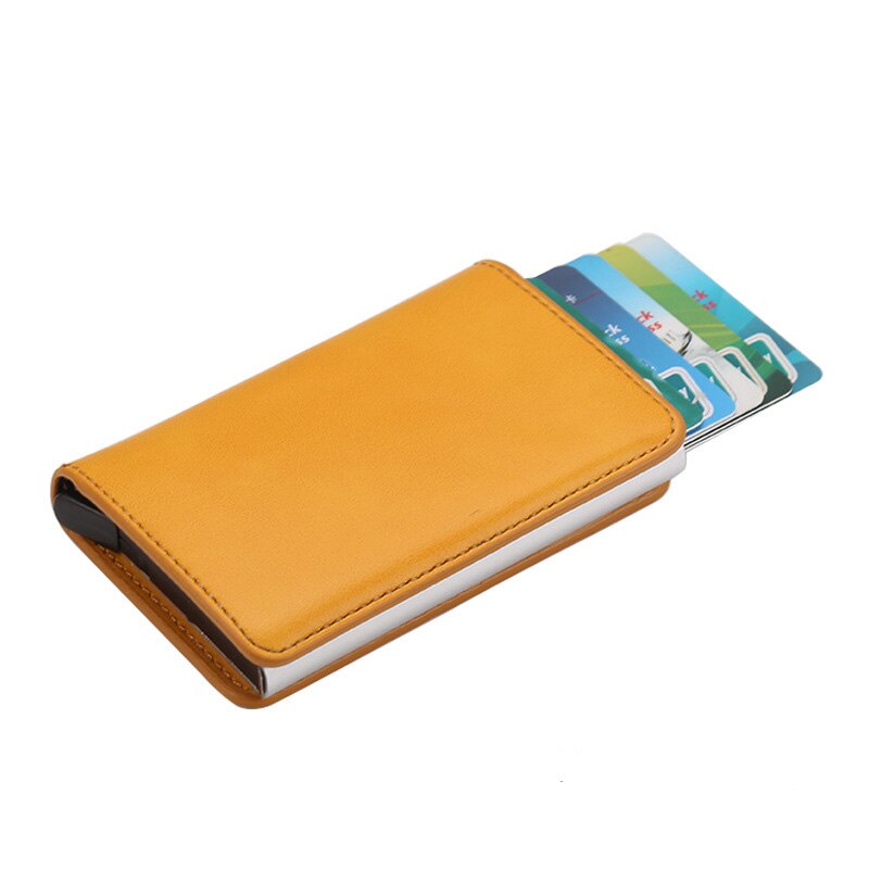 Taihaole Men Credit Card Holders Business ID Card Case Automatic RFID Card Holder Aluminium Bank Card Wallets: B-Yellow