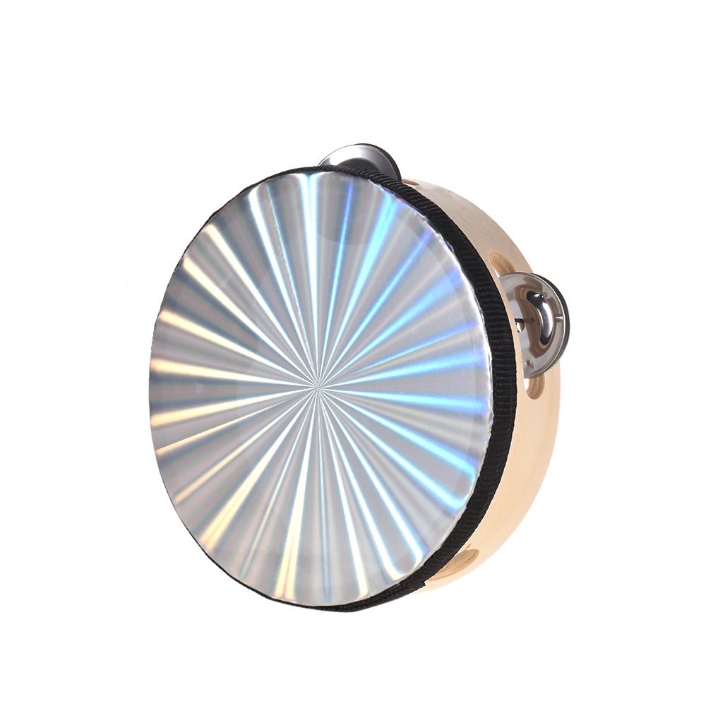 6 Inch Holz Radiant Tamburin Handbell Hand Trommel mit Einreihige Jingles Reflektierende Trommel Kopf Percussion Instrument Musikalische