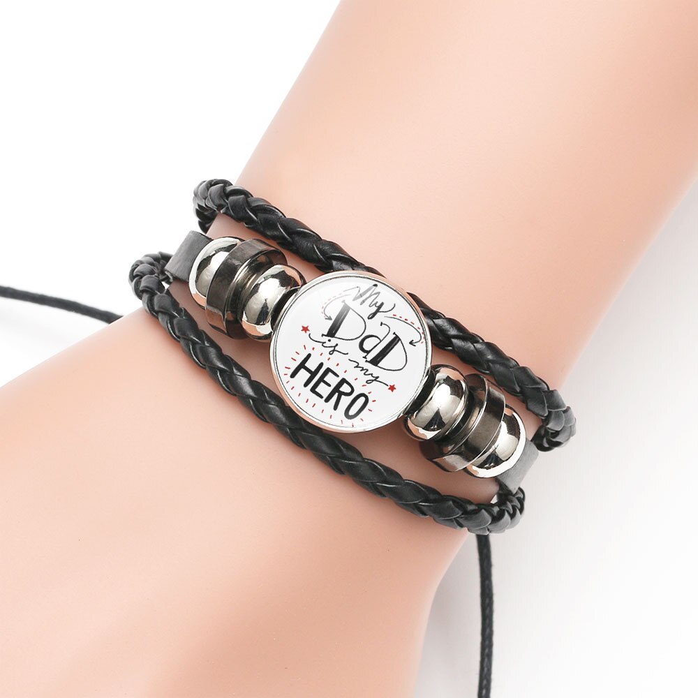 Vaderdag Beste Super Dad Hand Geweven Lederen Koord Glas Armband