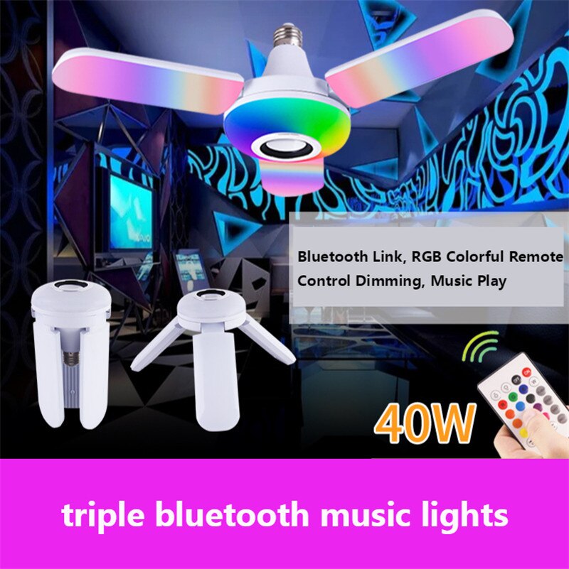 Kleurrijke Muziek Bal Lamp E27 B22 Led Lamp Bluetooth 4 Blad Muziek Gloeilamp 40W 50W Thuis intelligentie Opvouwbare AC85-265V