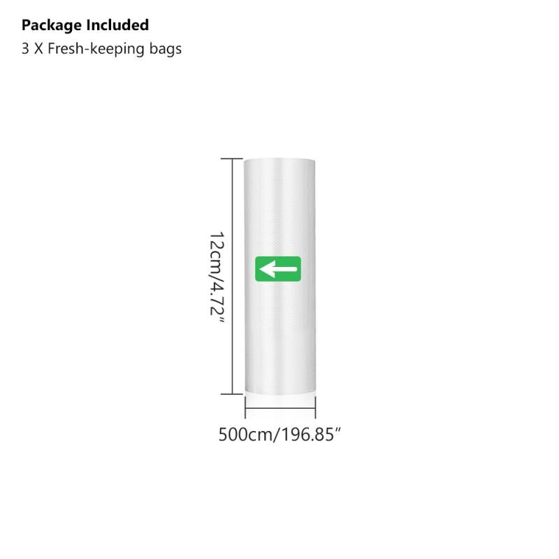 3 rullar köksmat vakuum förvaringspåsar för vakuumförslutare 20/25/28/30*500cm förpackningspåsar håller fräscha genomskinliga: 12 x 500cm x3