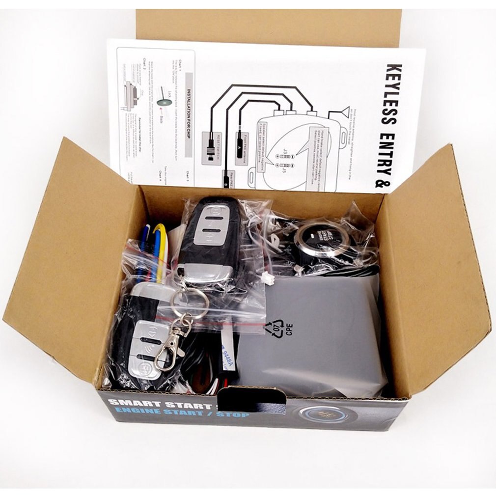 Passive Keyless Entry System PKE Engine Starter Push Button Vehicles Start/Stop Kit Safe Lock with 2 Smart Key