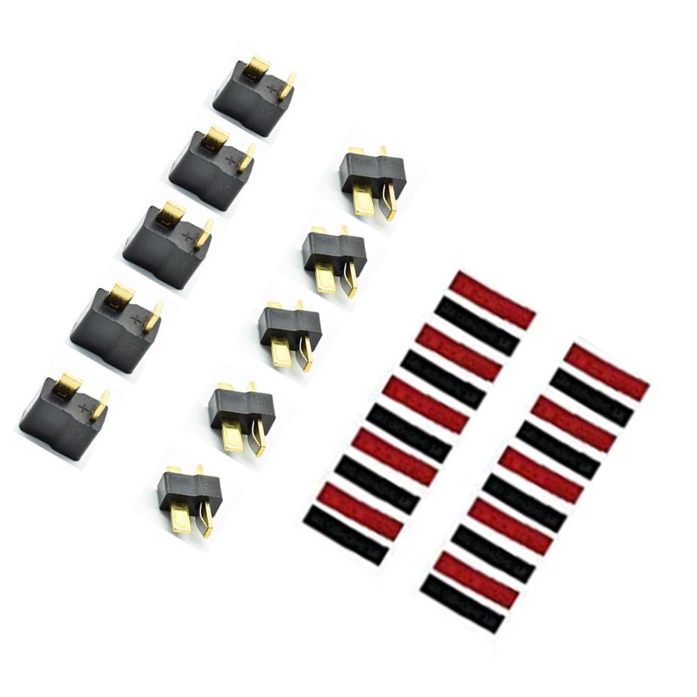 2/5/10 Pairs Rood Zwart Ultra T-Plug Connectors Deans Stijl Mannelijke En Vrouwelijke Met Krimpkous voor Rc Charger Lipo Batterij: 5 pairs(Black)