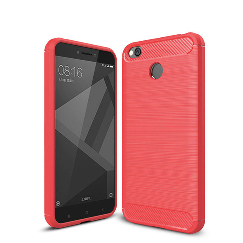 Voor Xiaomi Redmi 4X Case Bumper antiklopmiddelen Soft TPU Silicon Cover Carbon Fiber Armor Case Cover Voor Xiaomi redmi 4X Pro: Rood