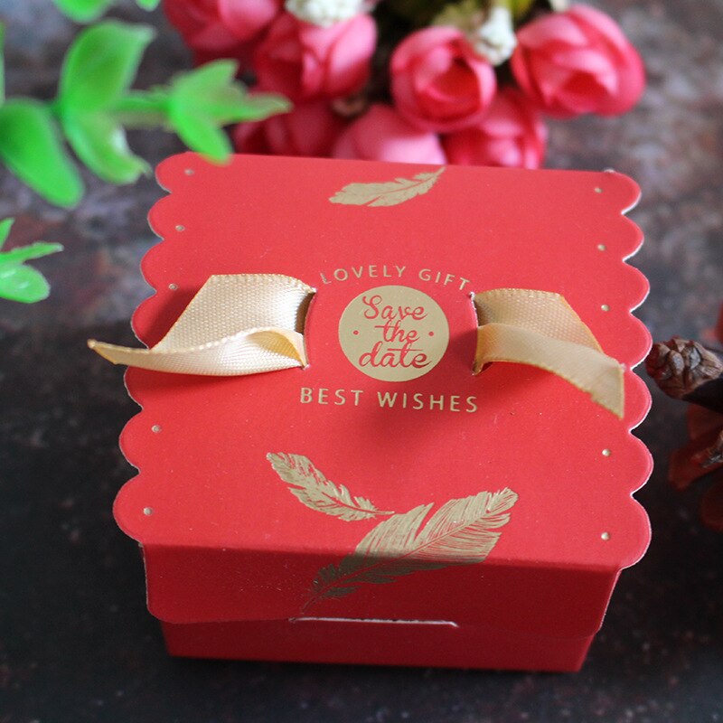 10pcs Lint Bronzing box Candy Bag wedding geschenkdoos dank u box cookie bag merci favor Tassen: red