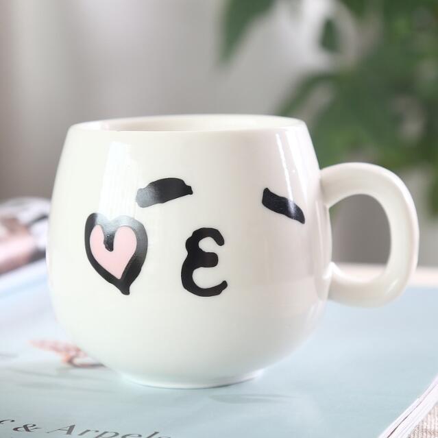 320ml Fun Cute Face Mugs White Pottery Ceramic Cup Tea Coffee Milk Mug With Handle: Style 4